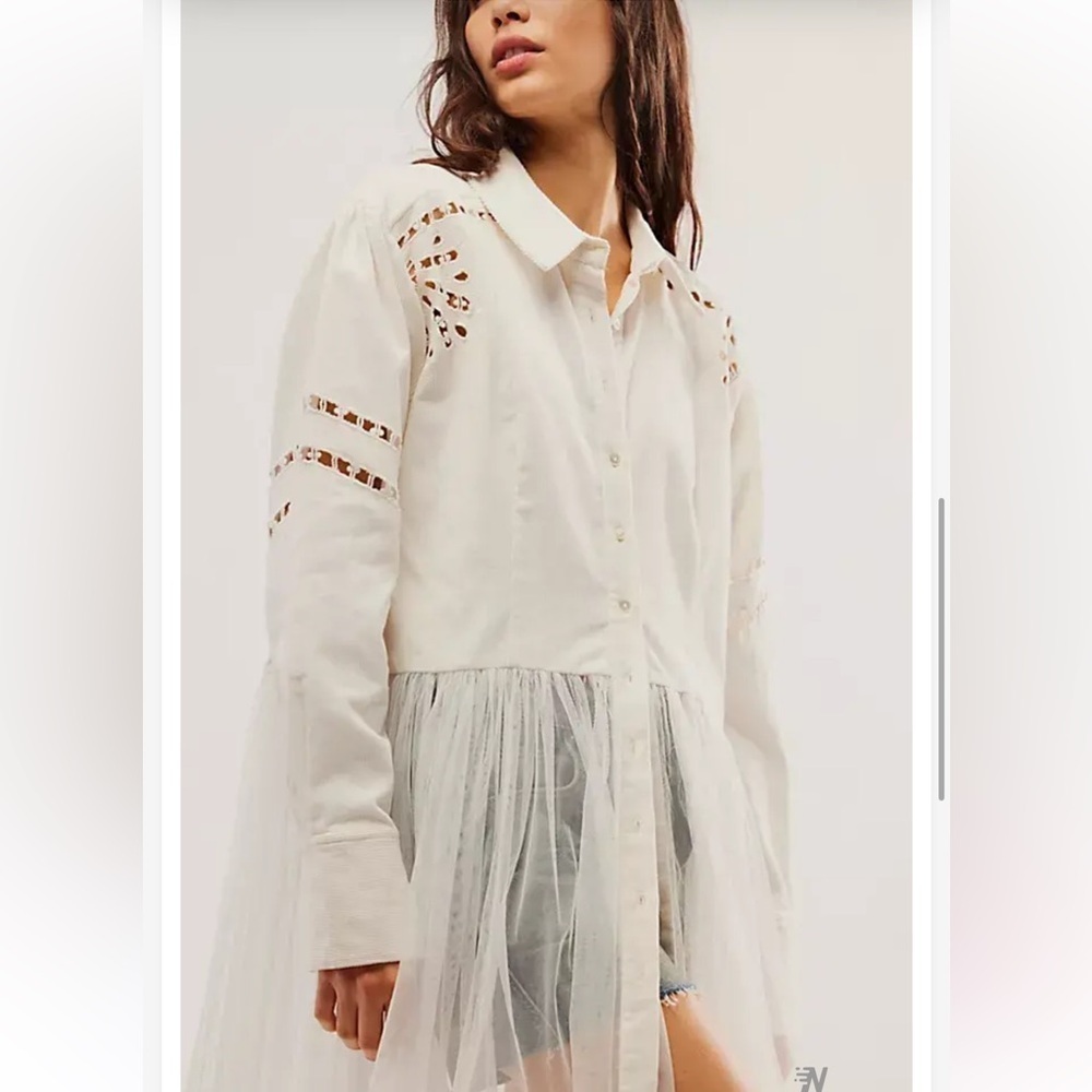 NEW Free People Bud Baby Maxi Floral Embroidered Tulle White Swan Top M - Picture 3 of 13